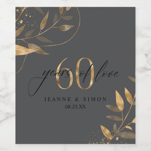 Gold Leaf 60th Anniversary Years of Love ID1169 Wijn Etiket (Enkel label)