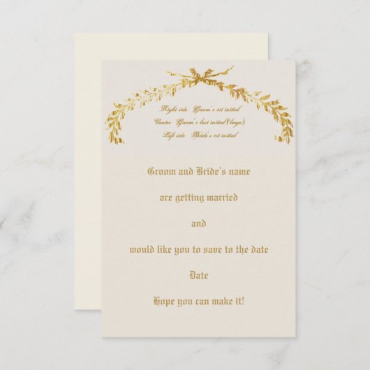 Gold Leaf Arch Wedding Save the Date Announding Kaart (Voorkant / Achterkant)