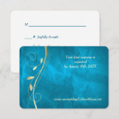 Gold Leaf Blauwgroen Blue Wedding RSVP-kaart RSVP Kaartje (Voorkant / Achterkant)