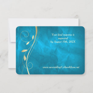 Gold Leaf Blauwgroen Blue Wedding RSVP-kaart RSVP Kaartje