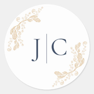 Gold Leaf Botanical Wedding Initiaal Sticker