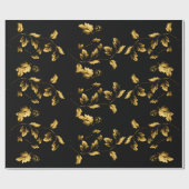 Gold Leaf Branch Floral Vine op zwart Cadeaupapier (Vlak)