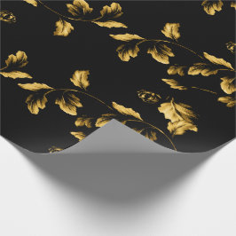 Gold Leaf Branch Floral Vine op zwart Cadeaupapier