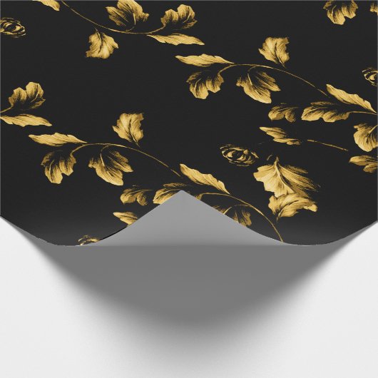 Gold Leaf Branch Floral Vine op zwart Cadeaupapier (Hoek)