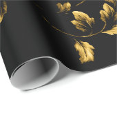 Gold Leaf Branch Floral Vine op zwart Cadeaupapier (Rol Hoek)