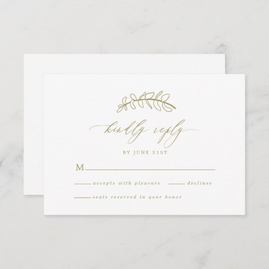 Gold Leaf Bruiloft RSVP Kaart (Voorkant / Achterkant)