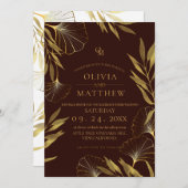 Gold Leaf / Bruine bruiloft uitnodiging (Voorkant / Achterkant)