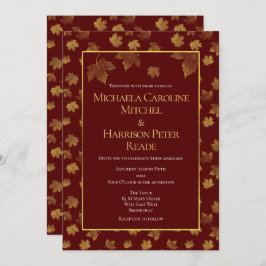 Gold Leaf Burgundy Marsala Wedding Kaart