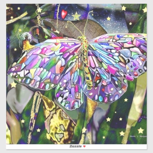 Gold Leaf Buttterfly Sticker (Vel)