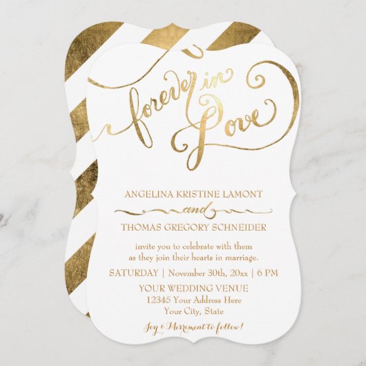 Gold Leaf Calligraphy Script Forever in Love Kaart (Voorkant / Achterkant)