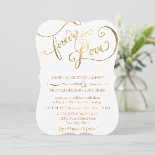 Gold Leaf Calligraphy Script Forever in Love Kaart (Staand voorkant)