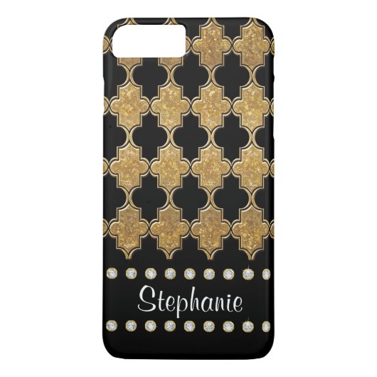 Gold Leaf Diamond Jewel Quatrefoil Trellis Pattern Case-Mate iPhone Case (Achterkant)