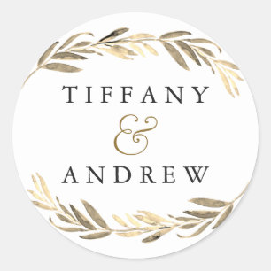 Gold leaf Elegant Modern Couples Name Wedding Ronde Sticker