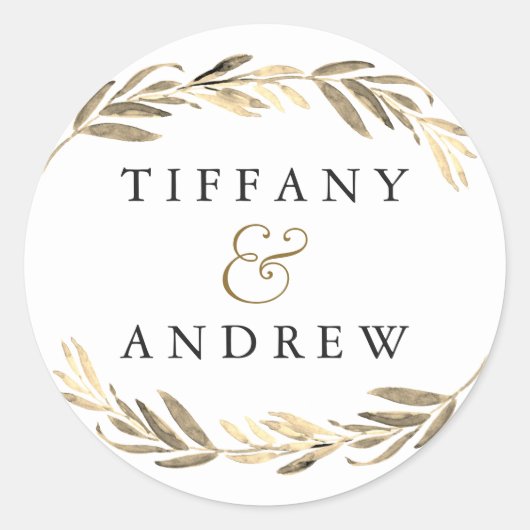 Gold leaf Elegant Modern Couples Name Wedding Ronde Sticker (Voorkant)