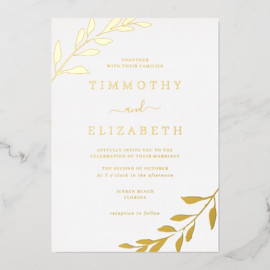 Gold Leaf Elegant Wedding Folie Invitation Folie Uitnodiging (Voorkant)