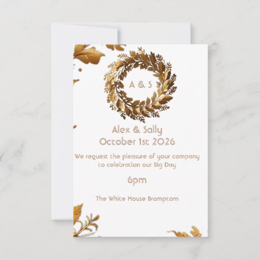 Gold Leaf elegante huwelijksuitnodiging Reactie Ka RSVP Kaartje (Voorkant)