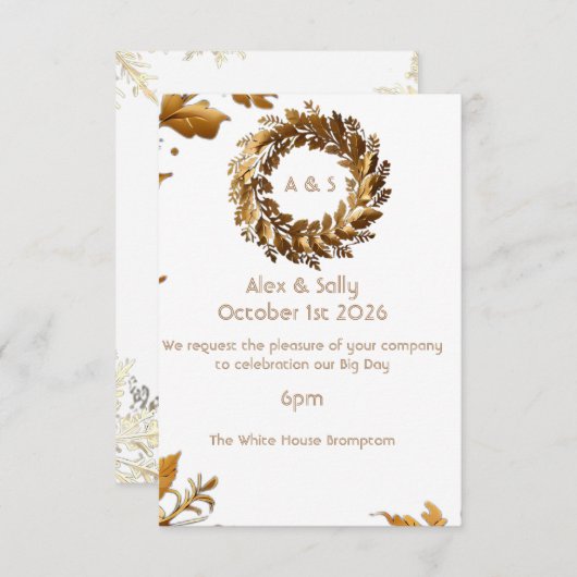 Gold Leaf elegante huwelijksuitnodiging Reactie Ka RSVP Kaartje (Voorkant / Achterkant)