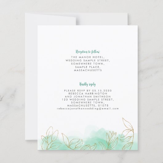 Gold Leaf Emerald Budget Weduwen Uitnodiging (Achterkant)