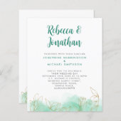 Gold Leaf Emerald Budget Weduwen Uitnodiging (Voorkant / Achterkant)