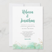 Gold Leaf Emerald Waterverf Wedding Uitnodiging (Voorkant)