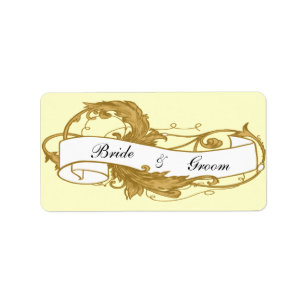 Gold Leaf en Banner Wedding Favor Labels