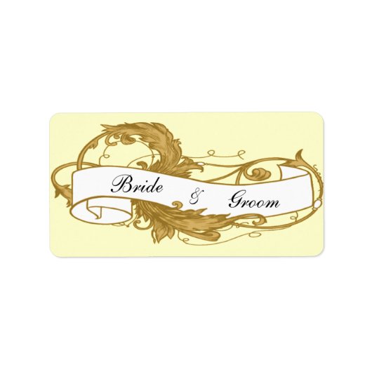 Gold Leaf en Banner Wedding Favor Labels (Voorkant)