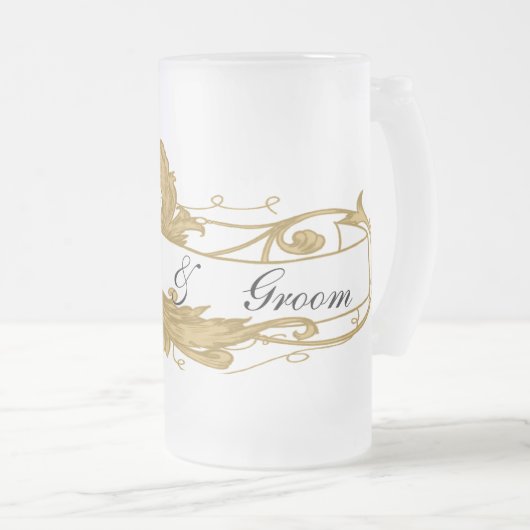 Gold Leaf en Banner Wedding Matglas Bierpul (Voorkant rechts)