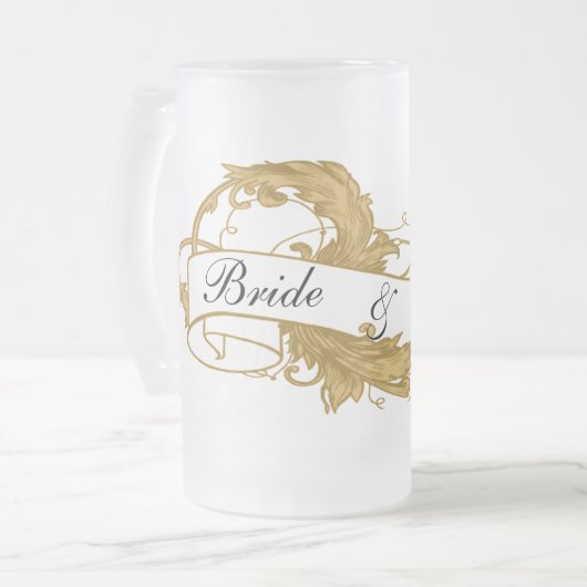 Gold Leaf en Banner Wedding Matglas Bierpul (Voorkant links)