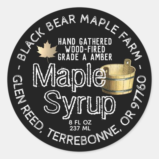 Gold Leaf en Bucket Wood Fired Maple Syrup Black Ronde Sticker (Voorkant)