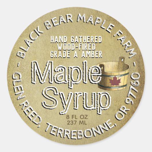 Gold Leaf en Bucket Wood Fired Maple Syrup Rustic Ronde Sticker (Voorkant)