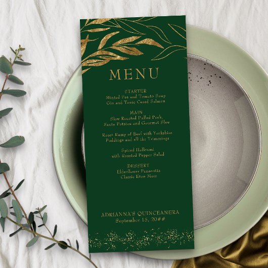 Gold Leaf en Confetti Emerald Green Menu