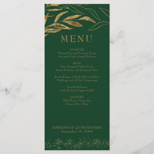 Gold Leaf en Confetti Emerald Green Menu (Voorkant)