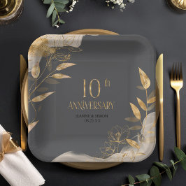 Gold Leaf Floral 10th Anniversary ID1169 Papieren Bordje