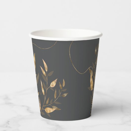 Gold Leaf Floral 25th Anniversary ID1169 Papieren Bekers (Achterkant)