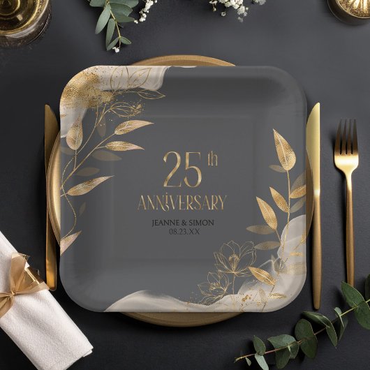 Gold Leaf Floral 25th Anniversary ID1169 Papieren Bordje