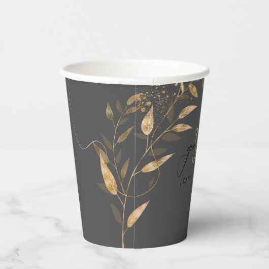 Gold Leaf Floral 30th Anniversary ID1169 Papieren Bekers (Rechts)
