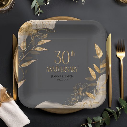 Gold Leaf Floral 30th Anniversary ID1169 Papieren Bordje