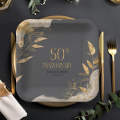 Gold Leaf Floral 50th Anniversary ID1169 Papieren Bordje