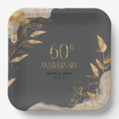 Gold Leaf Floral 60th Anniversary ID1169 Papieren Bordje (Voorkant)