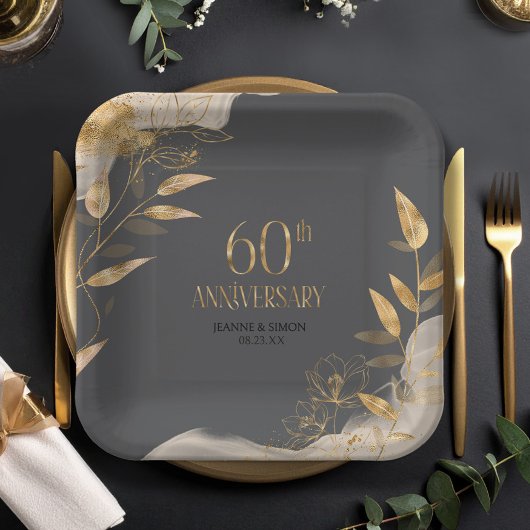 Gold Leaf Floral 60th Anniversary ID1169 Papieren Bordje