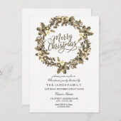 Gold Leaf Floral Wreate Kerstparty Invite Kaart (Voorkant / Achterkant)