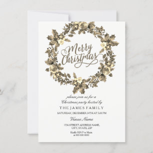 Gold Leaf Floral Wreate Kerstparty Invite Kaart