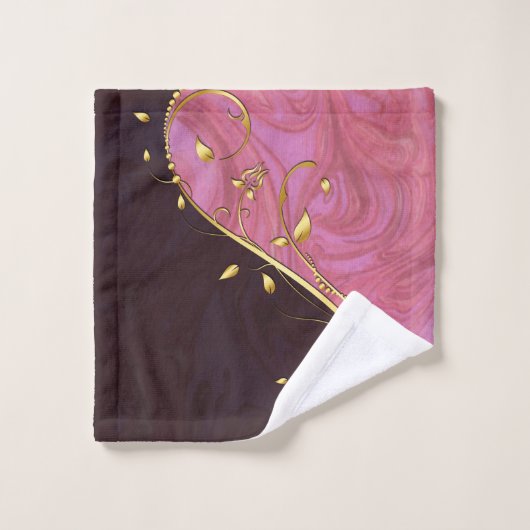 Gold Leaf Flourish on Burgundy and Pink Swirl Bad Handdoek (Wasdoekje)