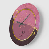 Gold Leaf Flourish Pink Burgundy Voeg je Initiaal Grote Klok (Hoek)