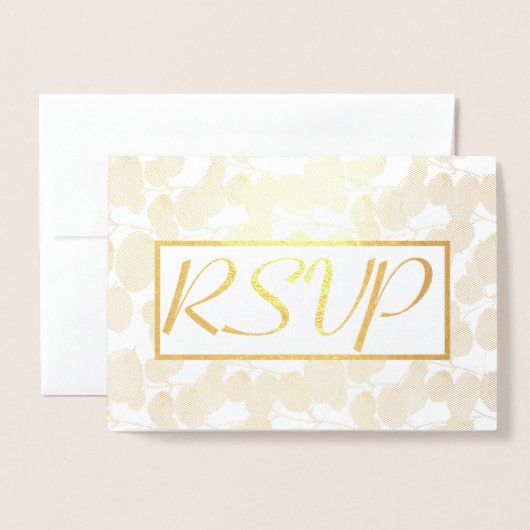 Gold Leaf Foliage Wedding RSVP Folie Kaarten (Voorkant met envelop)