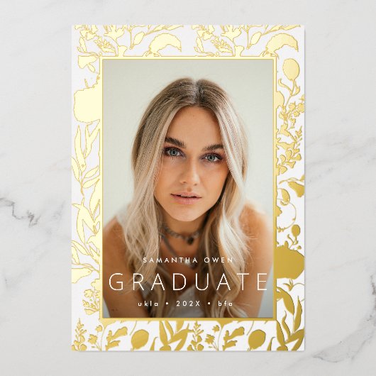Gold Leaf Folie Druk op WildFlower Afstudeerder ko Folie Uitnodiging (Voorkant)