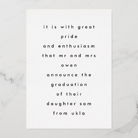 Gold Leaf Folie Druk op WildFlower Afstudeerder ko Folie Uitnodiging (Achterkant)