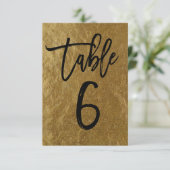 Gold Leaf Folie Modern Script Table Number 6 Kaart (Staand voorkant)