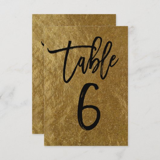 Gold Leaf Folie Modern Script Table Number 6 Kaart (Voorkant / Achterkant)