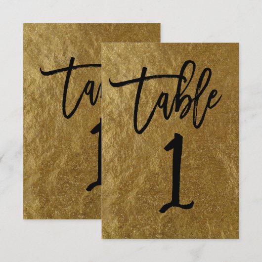 Gold Leaf Folie Moderne Manuscript Table Number 1 Kaart (Voorkant / Achterkant)